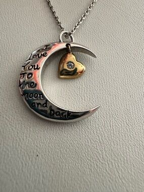 I Love You to the Moon and Back 925 Crescent Moon with 14k Heart (w/diamond)